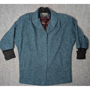 Vintage PORTRAIT 100% Virgin Wool Button Up Coat Women's Size‎ 4 Teal Tweed READ